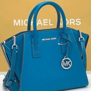 Michael Kors Avril Small Leather Top-Zip Satchel Lagoon color